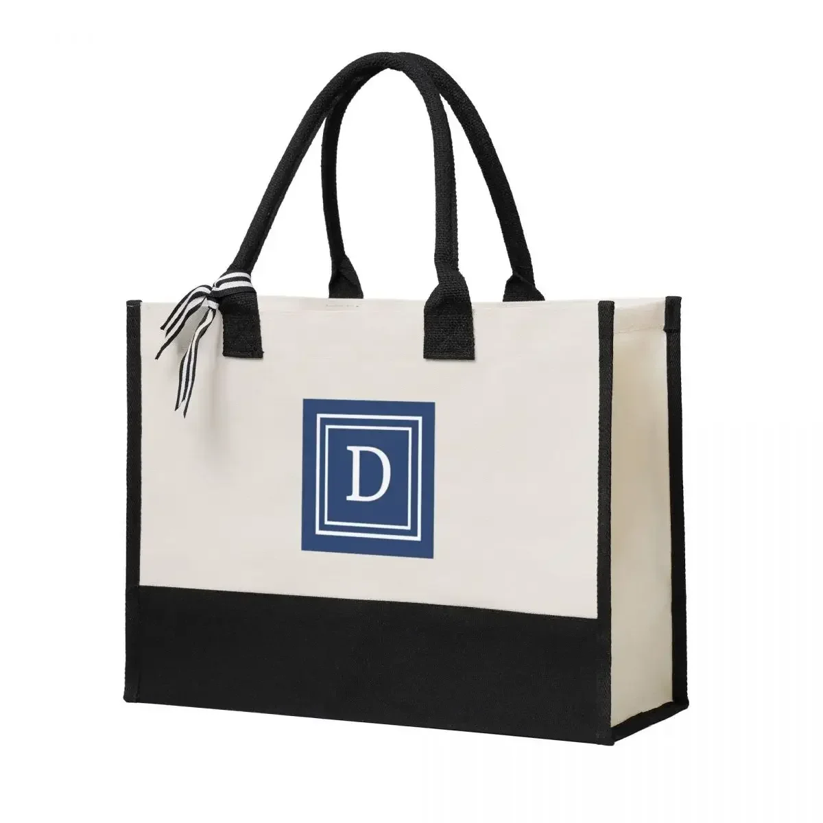 Canvas Gift Shopping Bag Alphabet Monogram Letter D Canvas Large Capacity Bag Customizable Quality Gifts