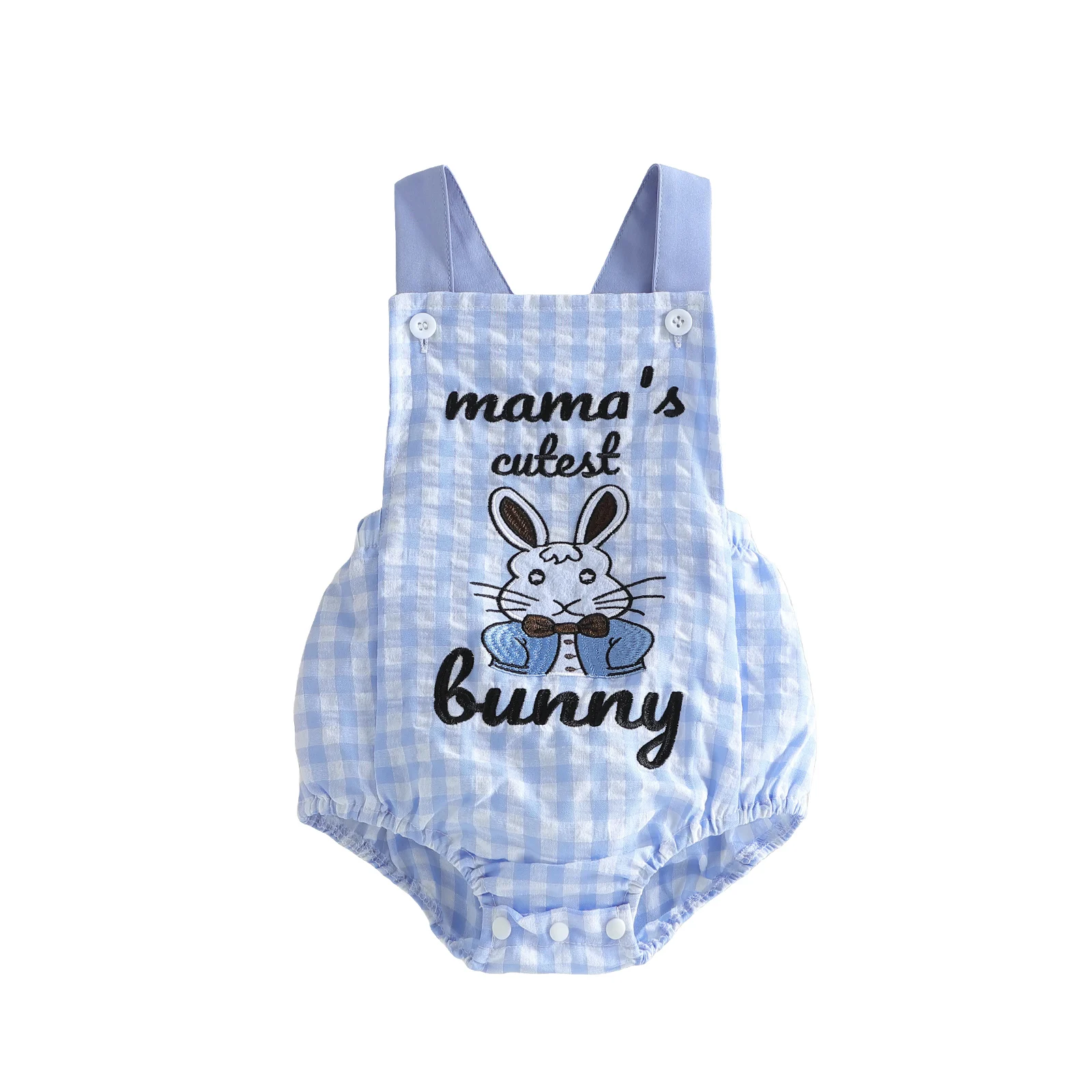 Baby Easter Romper Bunny Chick Embroidered Plaid Sleeveless Newborn Jumpsuit Infant Overalls
