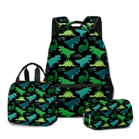 Novedad Popular de moda dinosaurio de dibujos animados 3D impreso 3 unids/set mochilas escolares para estudiantes mochila de viaje para cuaderno bolsa de almuerzo estuche para lápices