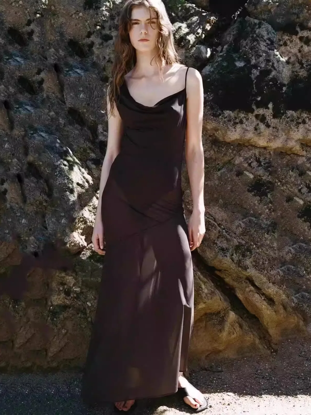 

Новое летнее женское асимметричное платье макси с V-образным вырезом, высокой талией, повседневное, без бренда