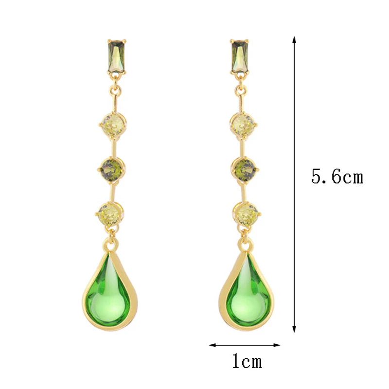 French Fashion Light Luxury Long Water Drop Shape Olive Green Gradient Design Fashionable Female Niche Tassel Earrings For Women