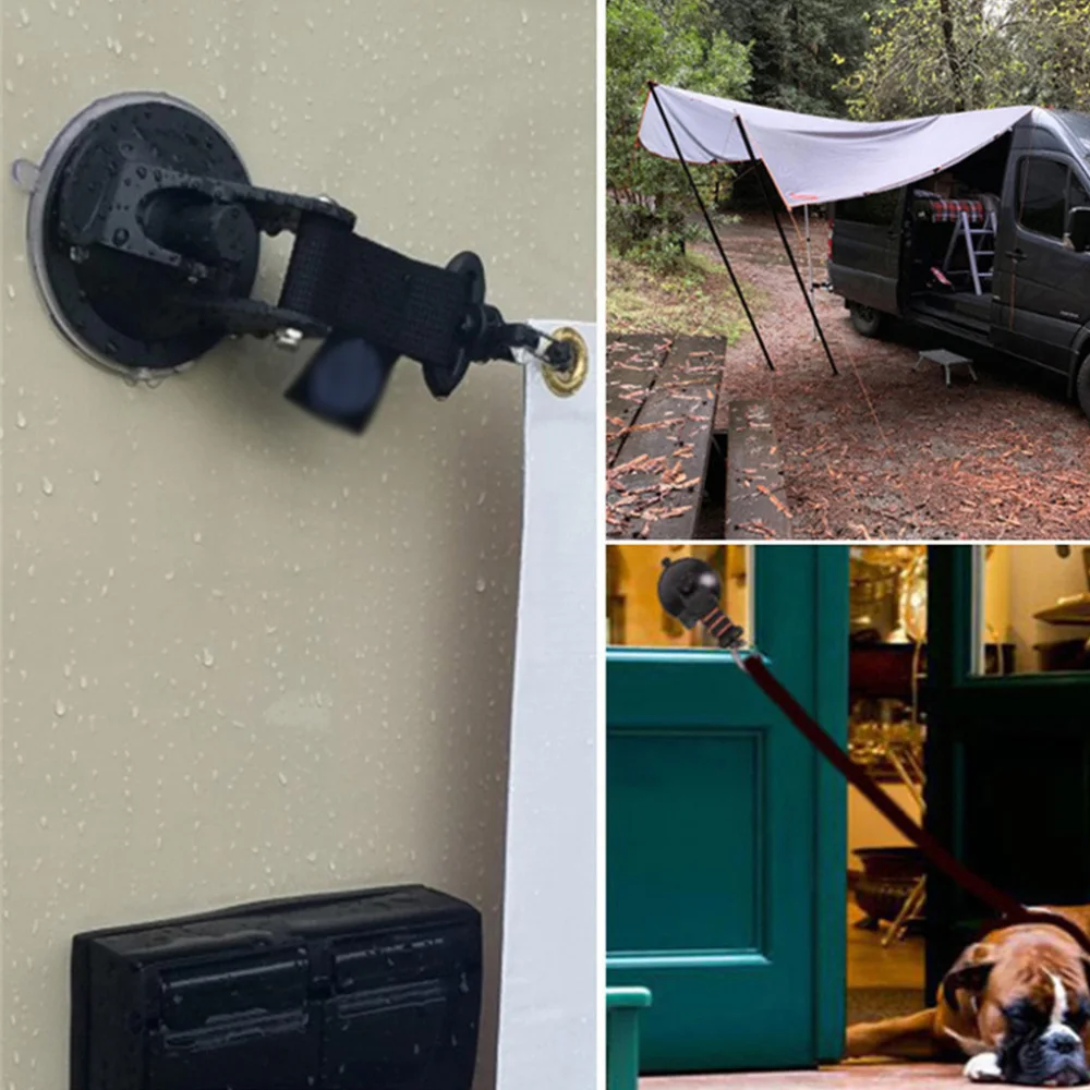 4 Stück starke Auto-Saugnapf-Anker, Outdoor-Zelte-Befestigungshaken, robuste Spannvorrichtung für Camping, Markisen, Planen, Karabiner-Zubehör – Detail 5