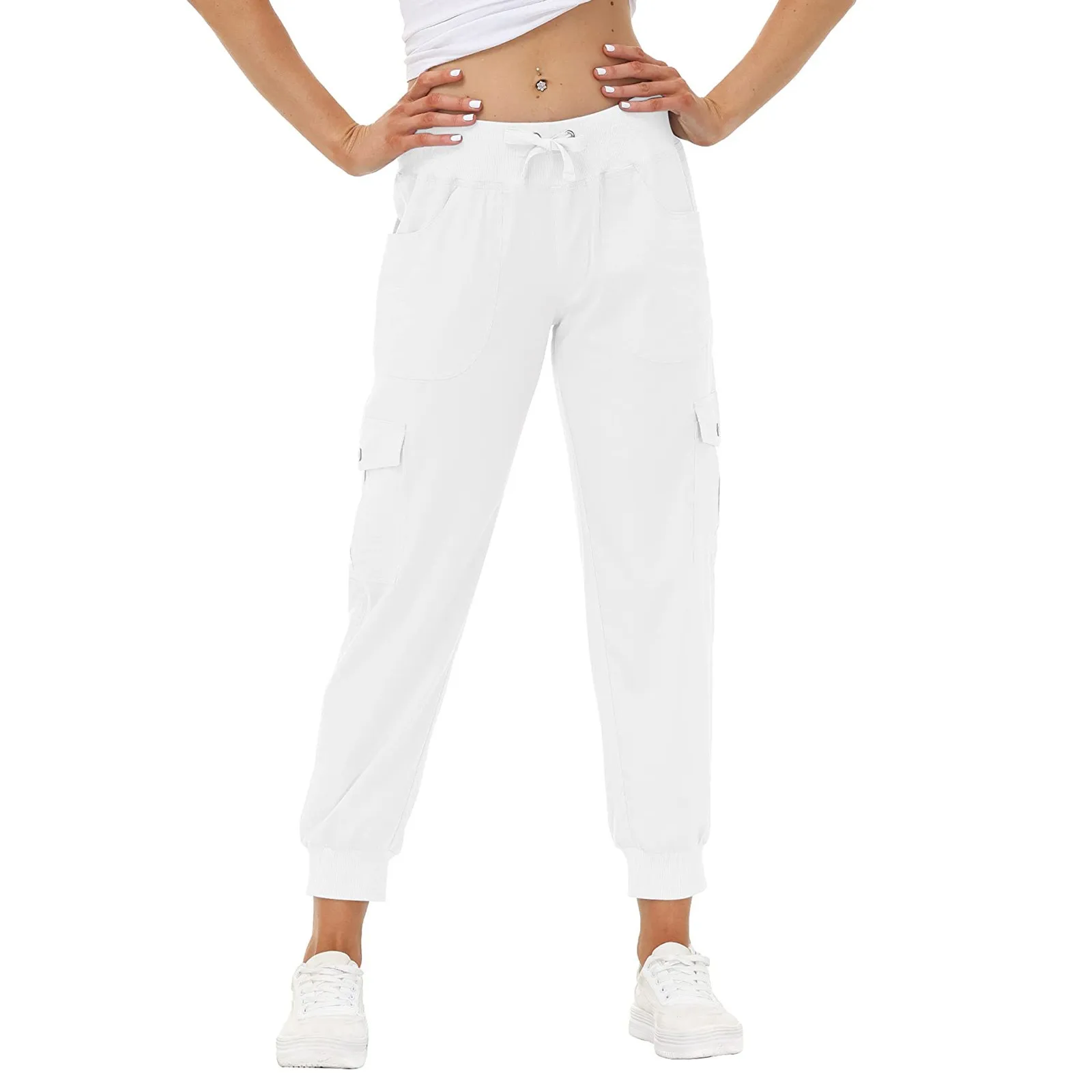 سراويل البضائع النسائية البسيطة الصلبة خفيفة الوزن الرباط الخصر ركض السراويل اقتصاص التنقل اليومي عارضة السفر بانت مع جيب