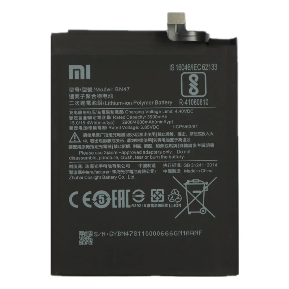 2024 años BM4F BN31 BN36 BN47 batería Original para Xiaomi Mi A3 A1 A2 Y1 9 Lite 5X 6X S2 CC9 CC9e Redmi Note 5A Pro Redmi 6 Pro