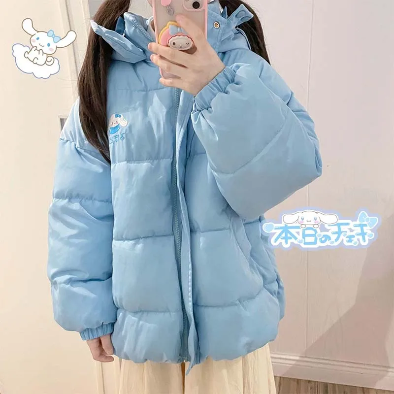 Kawaii Padded Jacket My Melody Kuromi Cinnamoroll Cartoon Embroidery Quilted Coat Autumn and Winter Warm Coats Friend Gift