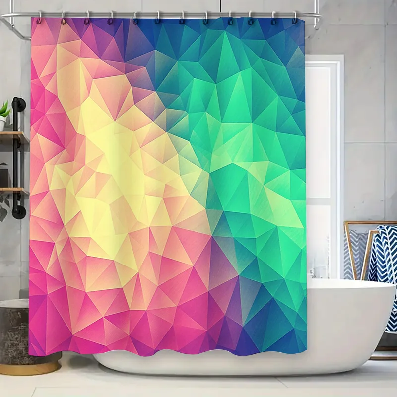 

Занавеска для душа с геометрическим рисунком, современное абстрактное искусство, декор для ванной комнаты, водонепроницаемая тканевая подкладка, винтажный бирюзовый фон с рисунком