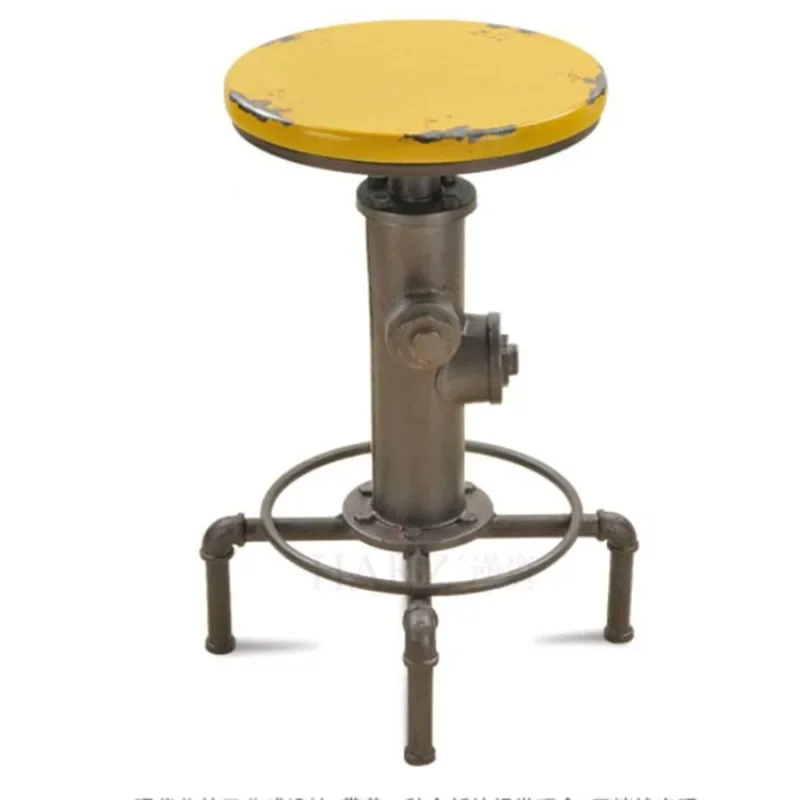 Iron industry water pipe rotating stool lifting creative coffee shop old fire metal stool