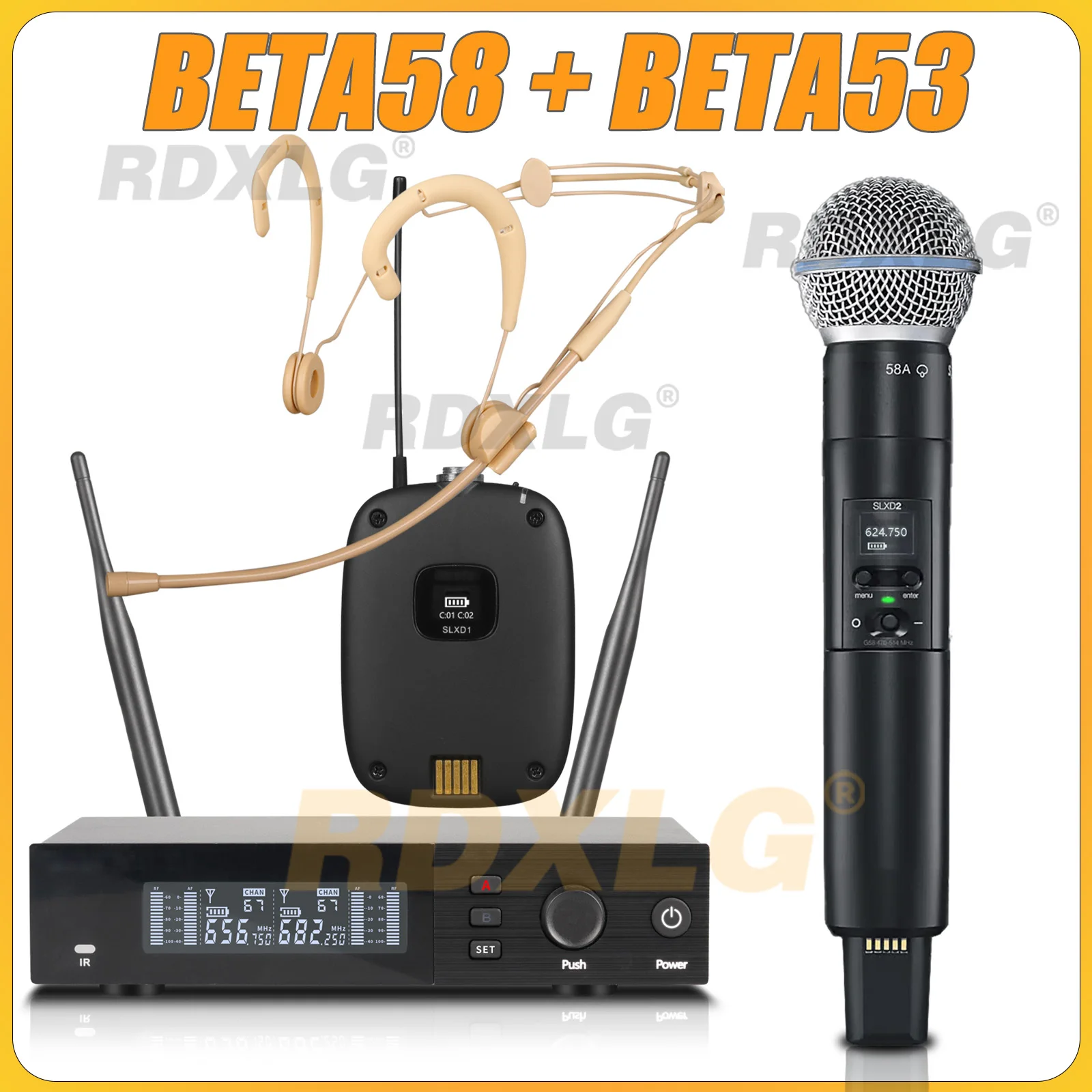 Topkwaliteit! SLXD4 Professionele dubbele draadloze microfoon Stage Performance 2 kanalen 600-699 MHz UHF Karaoke Metal Handheld SLXD2