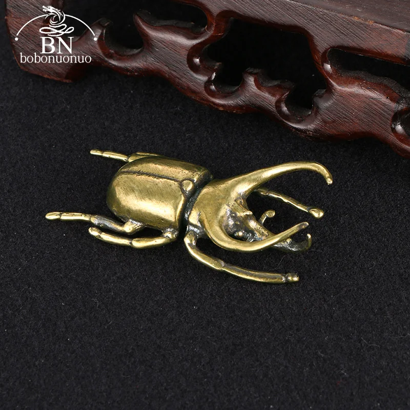 Solid Brass Insect Trypoxylus Figurines Miniatures Tea Pet Funny Beetle Crafts Collection Desktop Small Ornament Home Decoration