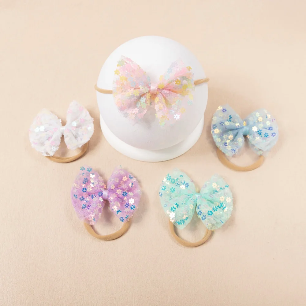 

5Pcs/set New Sweet Bow Hair Band Candy Color Mesh Sequin Bow Headbands For Newborn Baby Girls Cute Kids Headwear