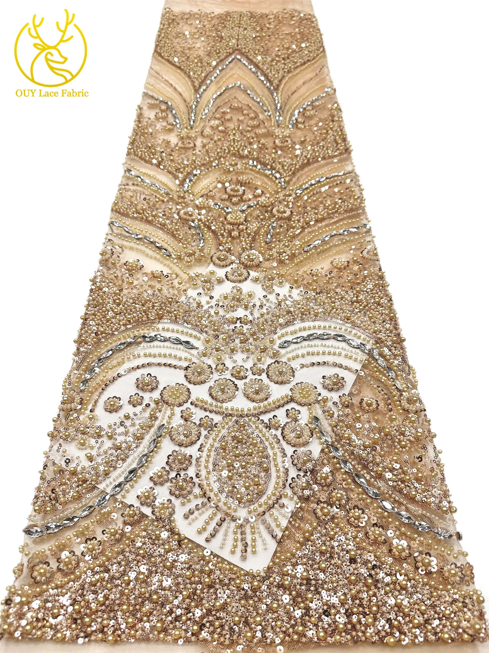 Luxuriöser königlicher lila afrikanischer handgefertigter Perlen-Spitzenstoff, französischer Pailletten-Stein-Tüll-Spitzenstoff für Hochzeitskleid-Design – Detail 20