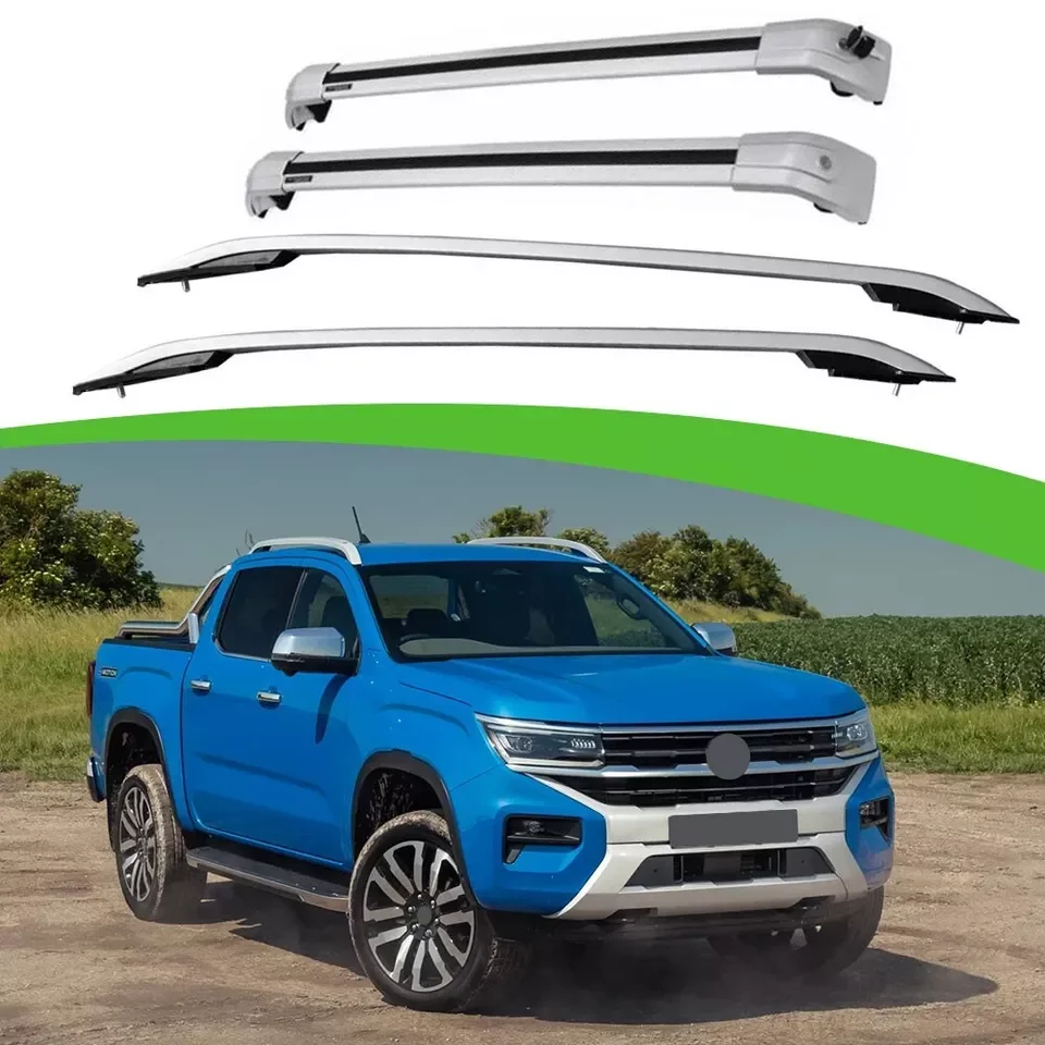 

4Pcs Aluminum Fits for VW All New Amarok 2023 2024 + Roof Rail Racks Side Rail Bar Crossbar Cross Bars