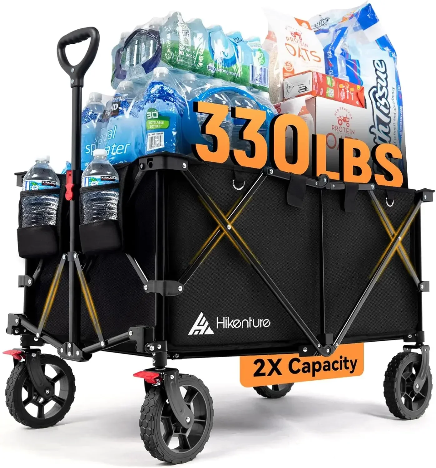 

Folding Wagon Cart, Portable Large Capacity Beach Wagon, Heavy Duty Utility Collapsible Wagon with All-Terrain Wheels, Outdoor