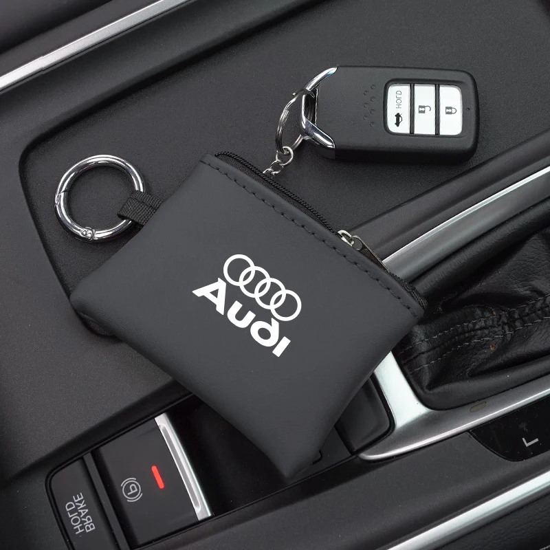 Car Key Bag Leather Coins Wallet Mini Card Pouch For Audi Quattro Sline A3 A4 A6 A5 Q5 A1 Q7 Q3 Q2 Q8 A7 A8 TT S1 SQ5 RSQ3 RSQ8