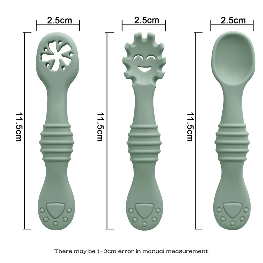 Cuchara de silicona para madre e hijo, tenedor para alimentación de bebé, artículos de entrenamiento para aprender a comer, Juego de 3 unidades