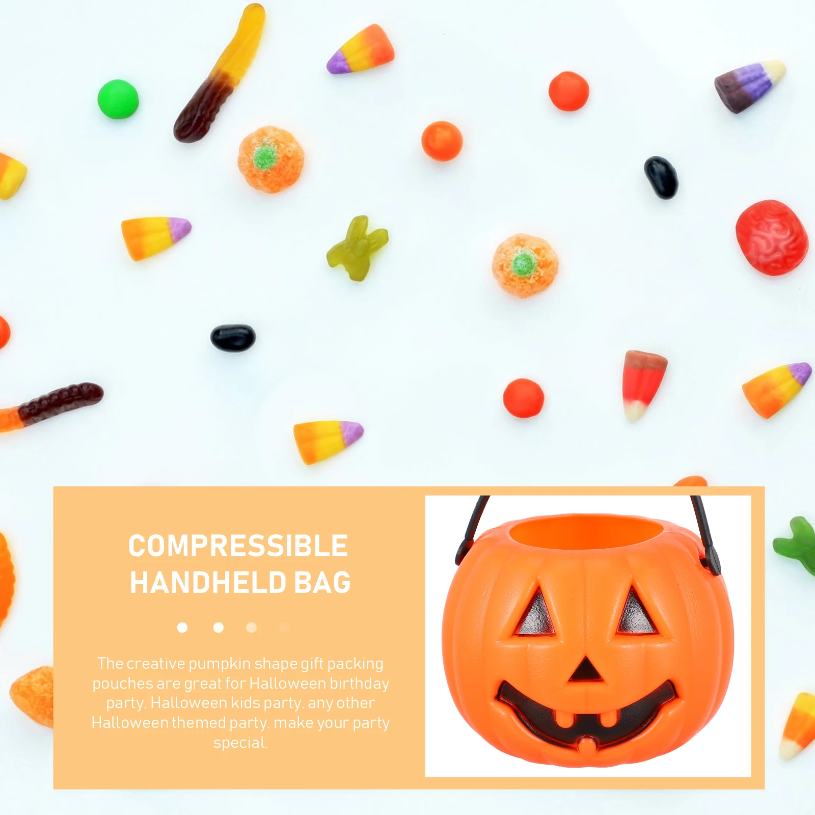 

12pcs Pumpkin Bucket Jar Halloween Decoration Small Trick Treat Basket Plastic Mini Child Gift Bucket Handle Candy Container