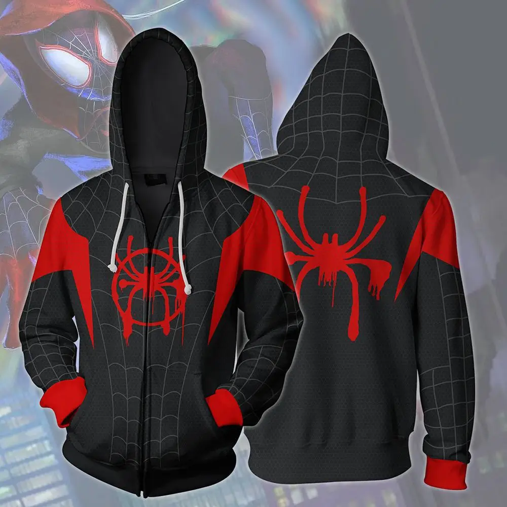 Men Women Cosplay Jacket Super Spider Hero Miles Morales The Amazing Zipper Hooded Hoodies 3d Sweatshirts Coat Trainsuit