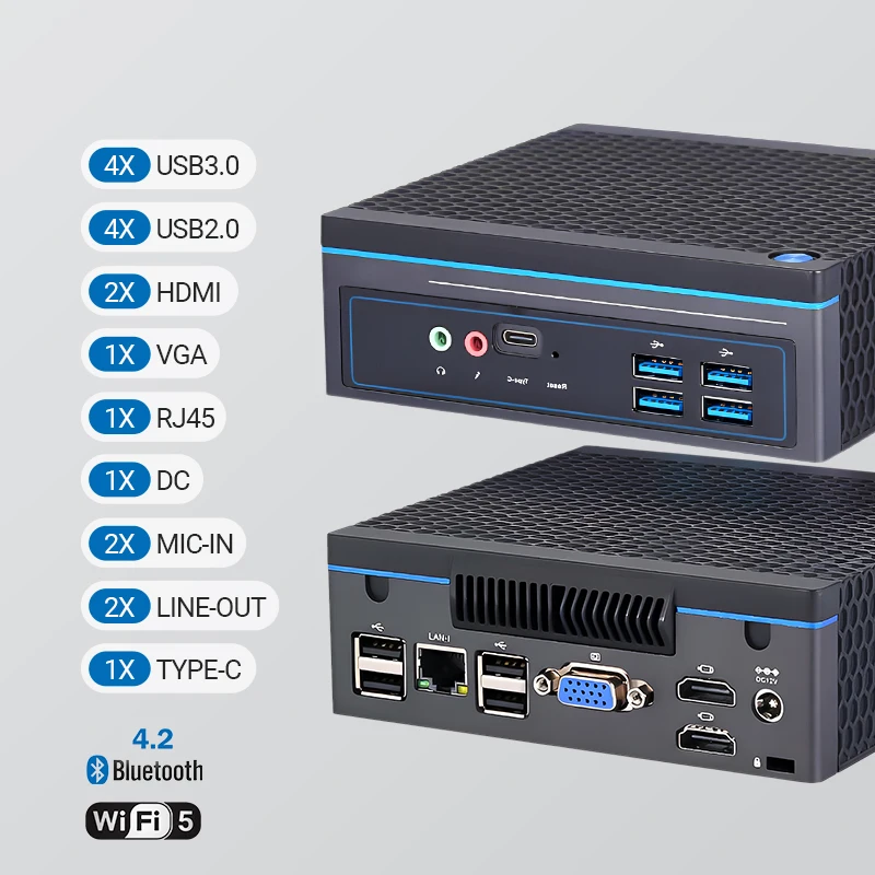 VNOPN AMD PRO A6-8500B мини-ПК Компьютерный игровой NUC Тройной дисплей WIFI5 Двойной HDMI + VGA Windows 11 pro Офисный настольный компьютер