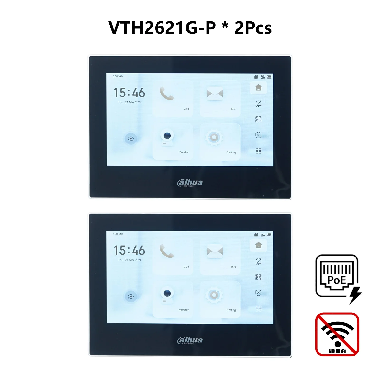 Dahua VTH2621GW-P / VTH2621G-P 802.3af PoE 7 inch Touch Indoor Monitor, deurbel Monitor, Video Intercom, Ingebouwde SD-kaart