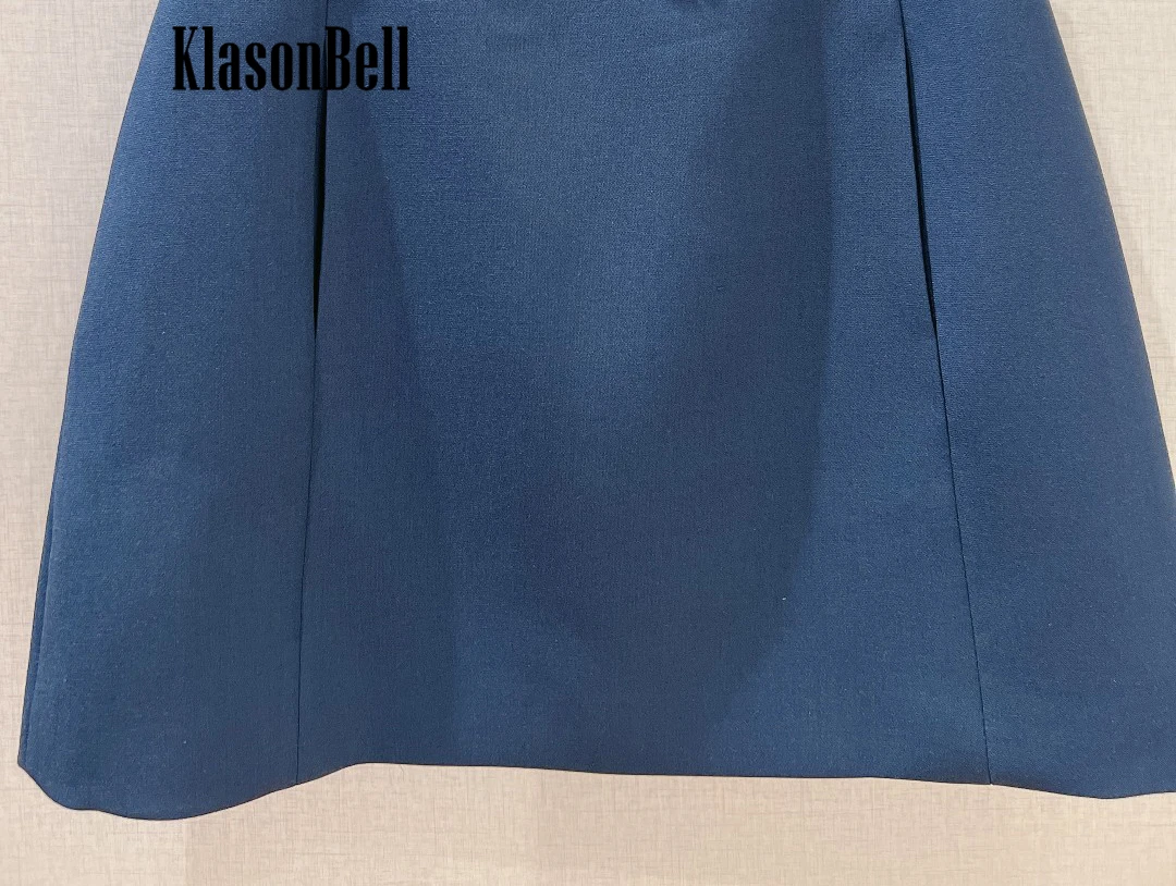 8.16 KlasonBell Women Metal Letter Seahes Design High Waist Deep Blue Skirt Simple All-matches Two Side Pocket Mini Skirt