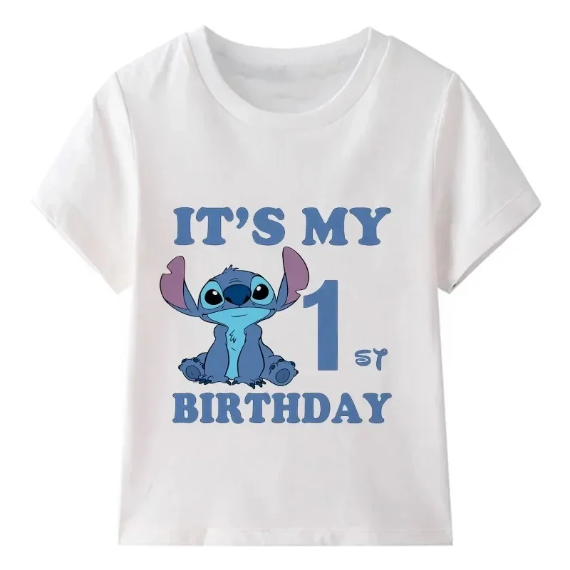 2024 Lilo & Stitch Print abbigliamento per bambini it\'s My 1 2 3 4 5 6 7 8 9 anni compleanno ragazzi ragazze T Shirt Cute Baby T-Shirt per bambini