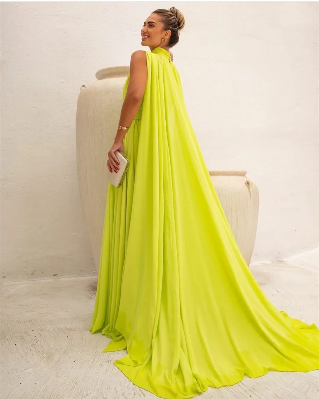 Saudi Arabia Evening Dresses Grass Green Sharon Happy Dress With Shawl Wedding Cocktail Prom Gown Woman\'s Abendkleider For Women