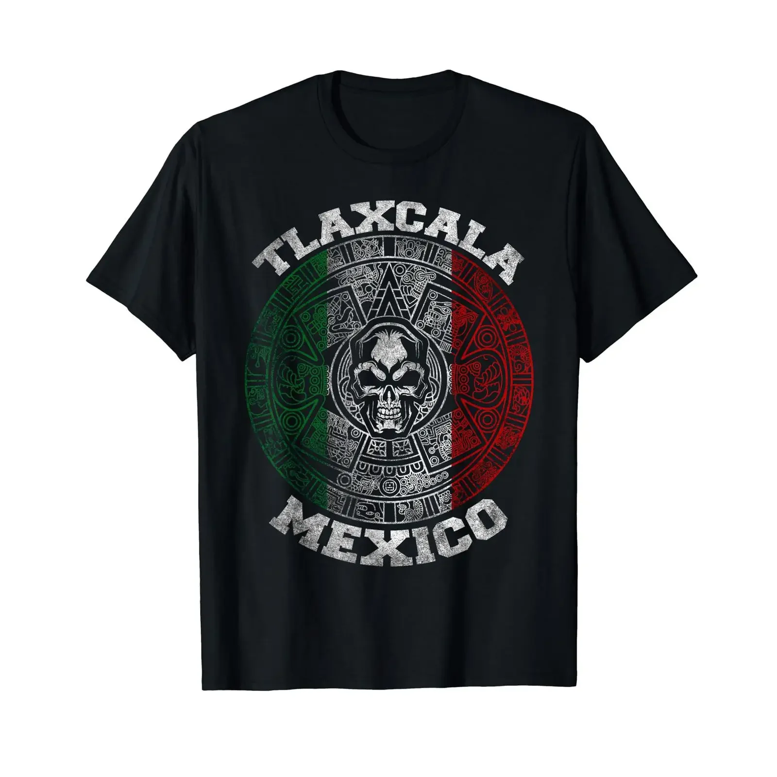 Tlaxcala Aztec Calendar Mayan Skull Mexican Pride Symbol T Shirt vintage Washed designer clothes homme Slightly graphic Soft
