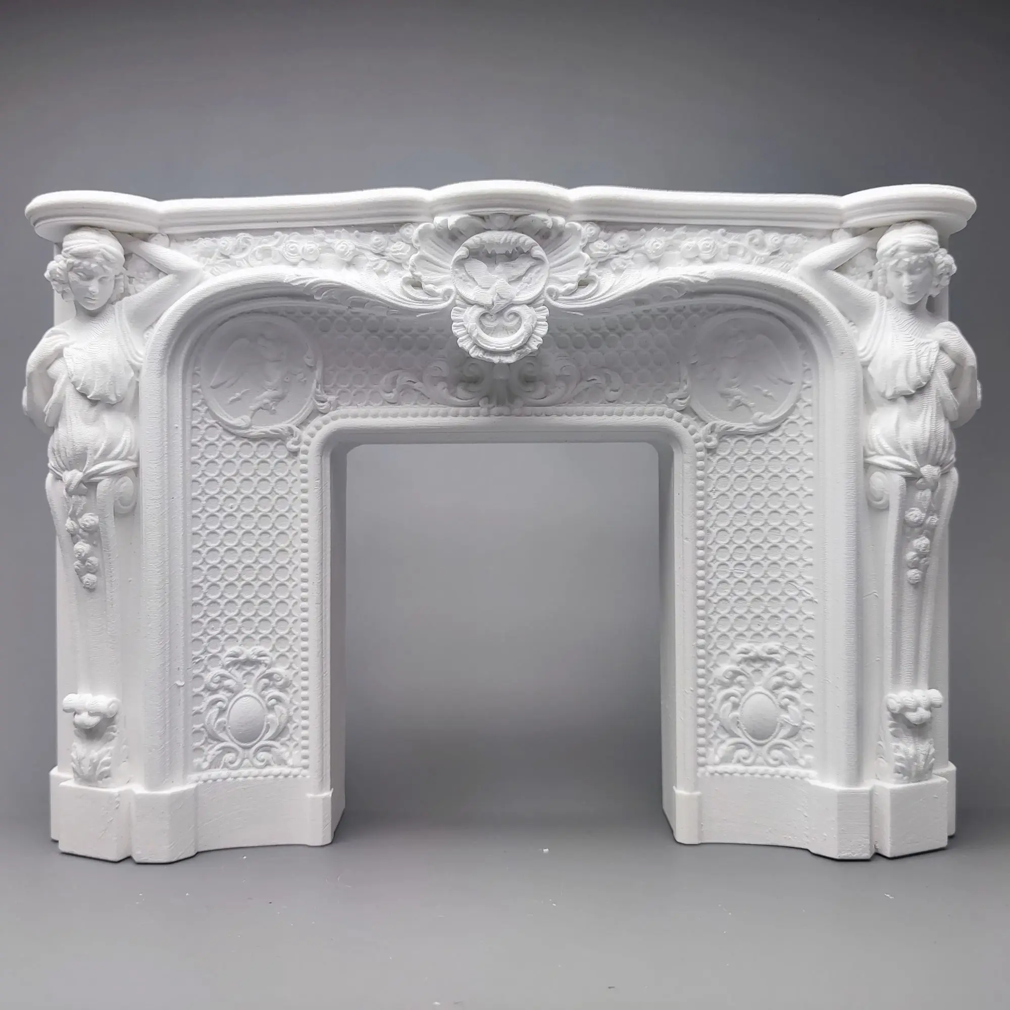 European Baroque Fireplace Plaster Statue Sketches, Scene Settings, Artistic Architecture, Sculptures, and Ornaments.