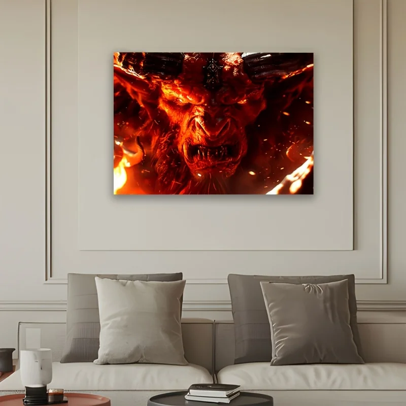 Epic Demon Beast Tapestry Wall Hanging Fiery Fantasy Art Mythological Creature Gothic Tapestry Decor Room Wall Art Bedroom Man C