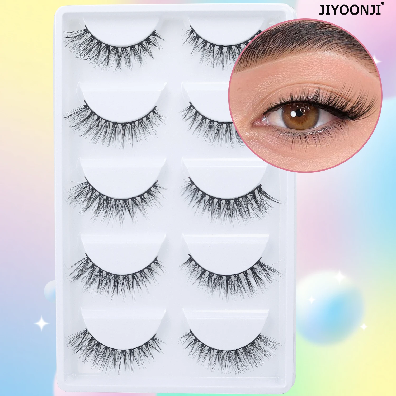 5 أزواج من الرموش الصناعية السوداء الطبيعية المقلدة على شكل حرف V مناسبة للتمر/المكياج اليومي