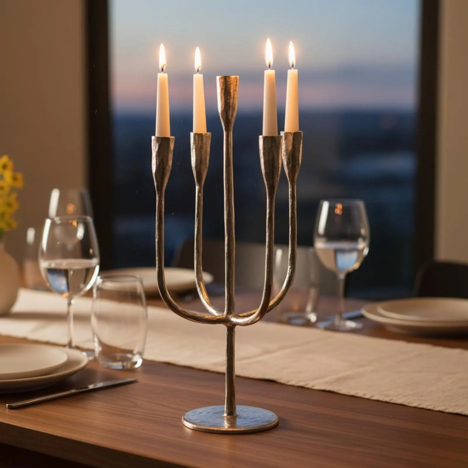 3 Arm Candelabra Aluminum 3-Arm Candle Stand Tripod Candle Holder Elegant Metal Candelabra Romantic Ambiance for Dining Table