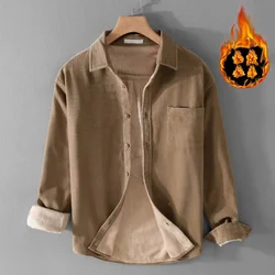 2024 Autumn/Winter New Men's Corduroy Long Sleeve Pure Cotton Shirt Thickened and Velvet Warm Youth Casual Fashion Shirt Coat