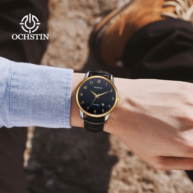 OCHSTIN2024 new men\'s watches fashion exquisite dial men\'s leather strap imported quartz movement fashion quartz wristwatches