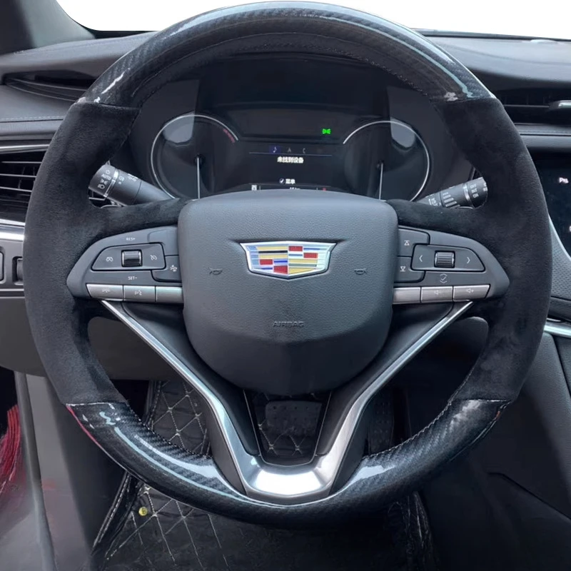 

For Cadillac XT5 CT6 XT4 CT5 XTS XT6 CT4 ATSL SRX Hand Stitched Black Carbon Fiber suede non-slip Car Steering Wheel Cover