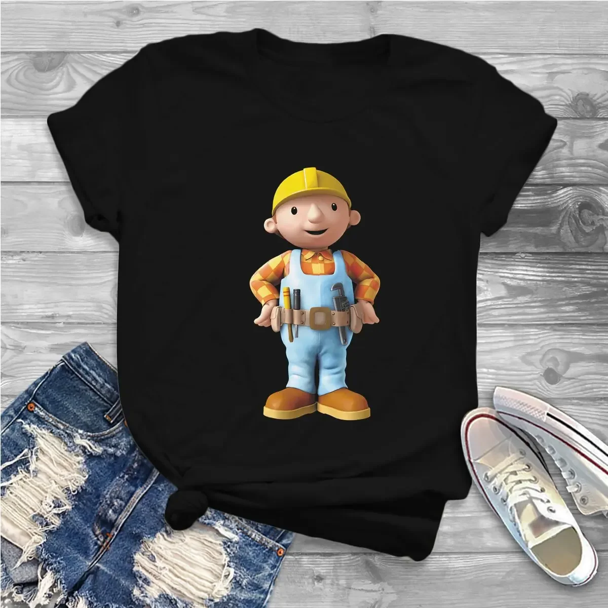 Bob The Builder Build It T Shirt Harajuku Graphic Women's Polyester Tees O-Neck