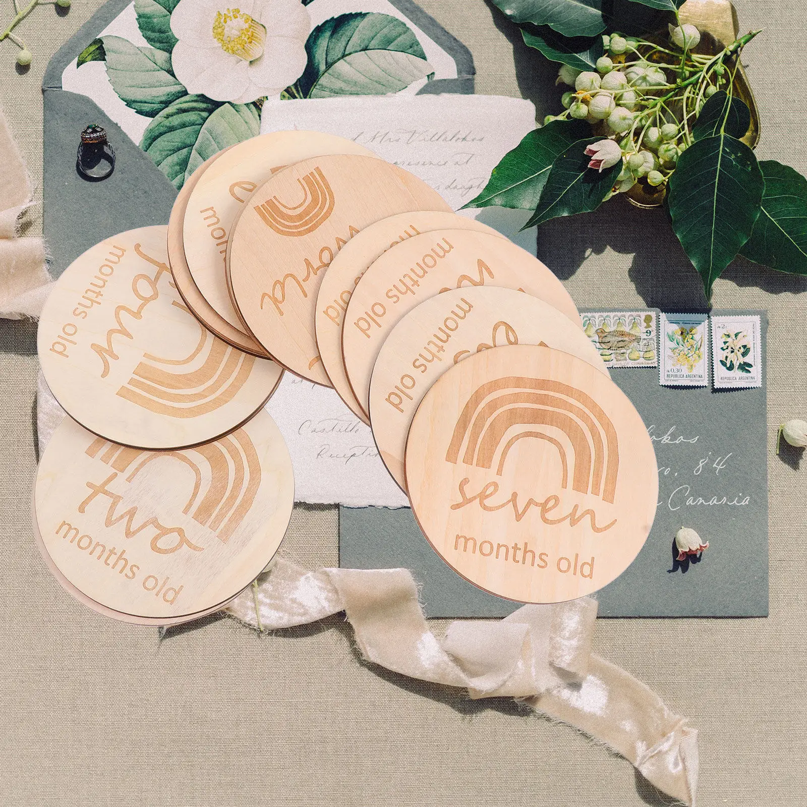 

13Pcs Growth Recording Cards Baby Monthly Wooden Photo Props for Newborn Photography First Year Commemorative