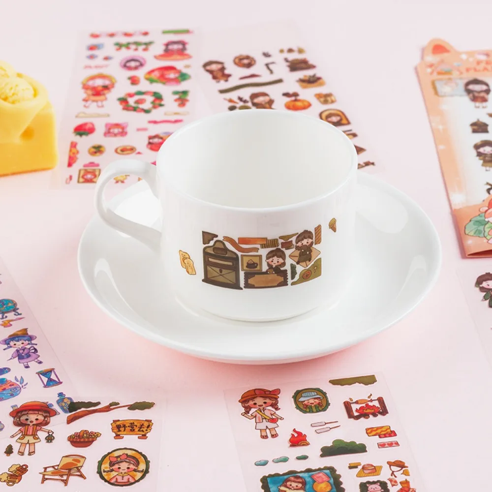 20pcs Cute Cartoon Patterns PVC Sticker Scrapbooking DIY Notebook Decoration Pet Planet Waterproof Water Bottle Decor Children