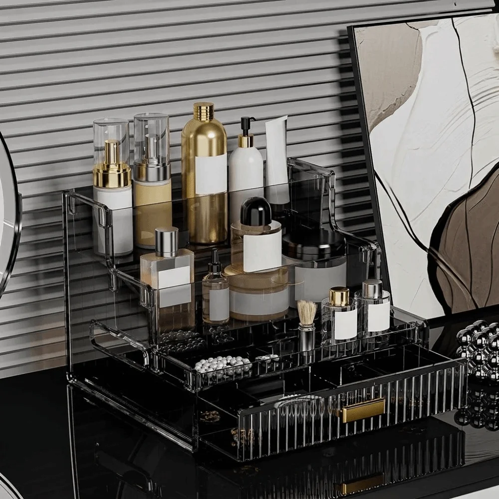 Clear Mini Figures Display Holder Space Save 3/4 Layers Jewelry Cosmetic Storage Tray with A Drawer Durable PET 5