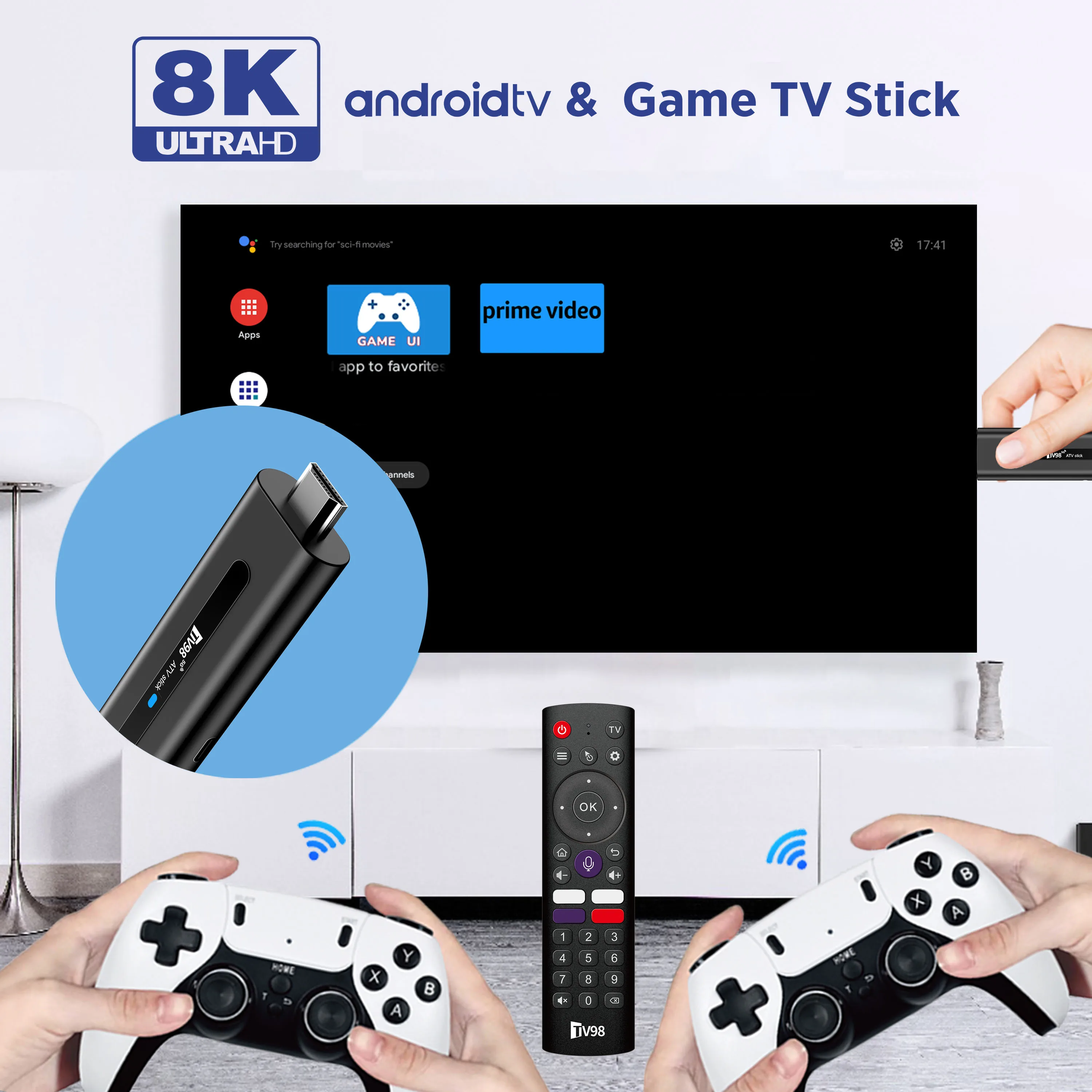 TV98 ATV Game Stick Smart Android14 H313 1080P TV & Game 2 in 1 System 2.4/5G WiFi TV Box for Google YouTube Netflix Media Player