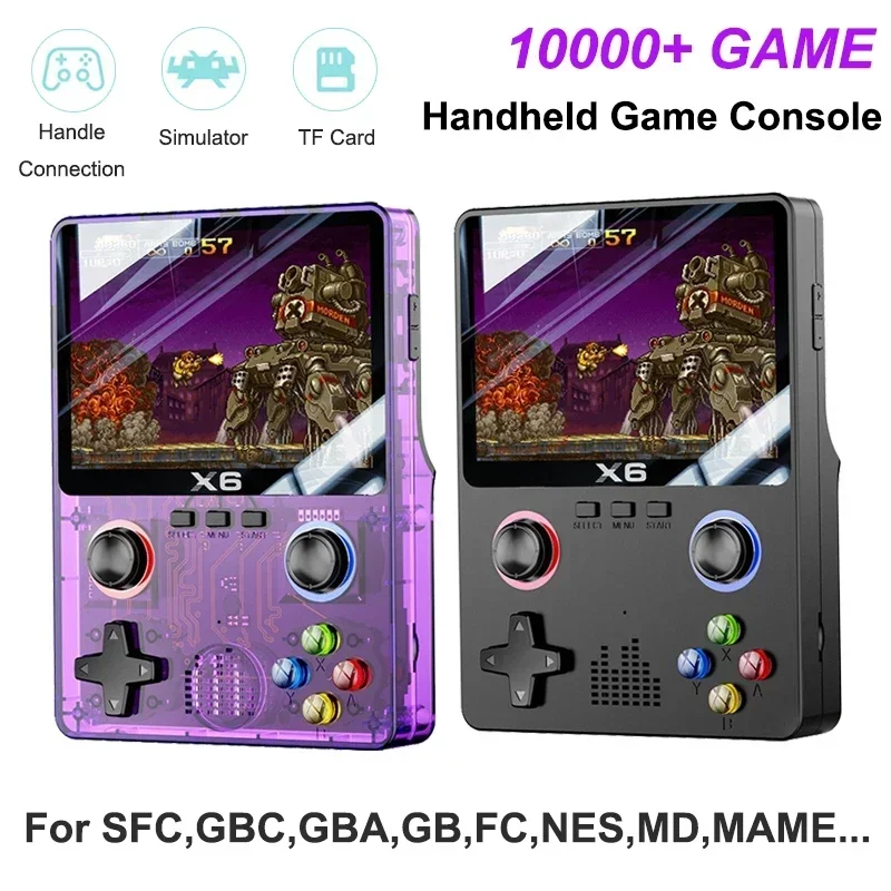 X6 Handheld Game Console 3.5Inch IPS Screen Dual 3D Joystick 11 Simulators GBA Video Game Players 10000+ Games for Kids Gifts