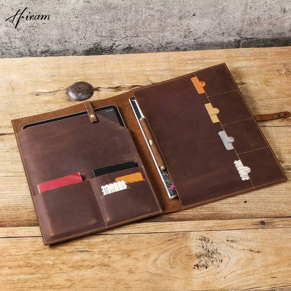 Genuine Cowhide leather Retro Apple ipad Pro case for iPad Pro 12.9 inch 2017-2024 Vintage Sleeve Pouch Hasp Tablet Cover