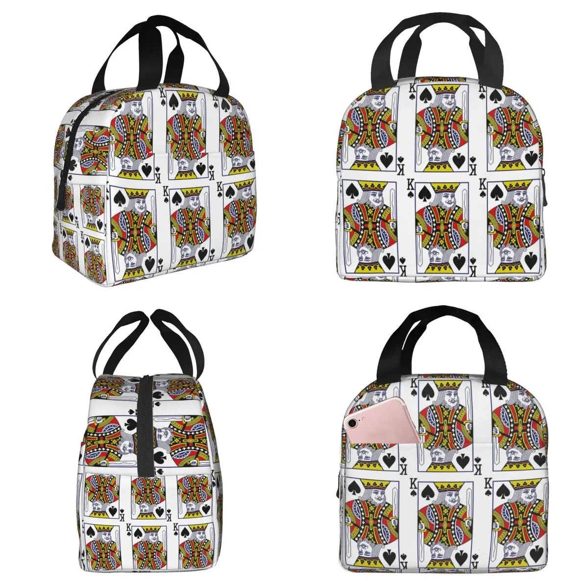 King Of Spades Playing Card Insulated Lunch Bag for Women Office Cooler Thermal Food Box Tote Leakproof Lunch Boxes Container