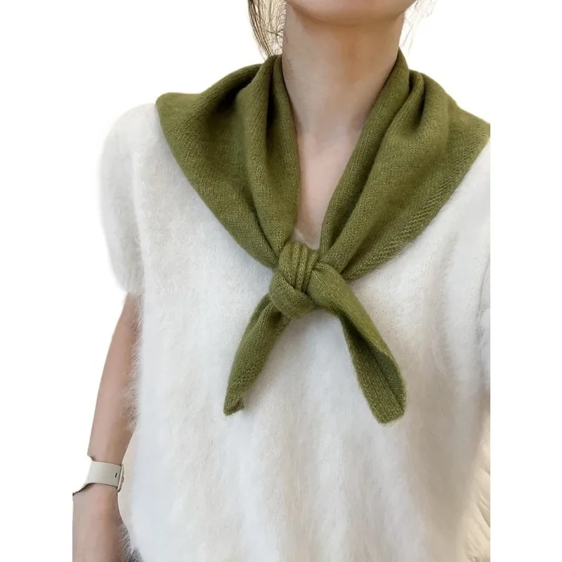 

Треугольный шарф-косынка из шерсти для женщин, многофункциональный, теплый, вязаный, в британском и корейском стиле, нишевый головной убор