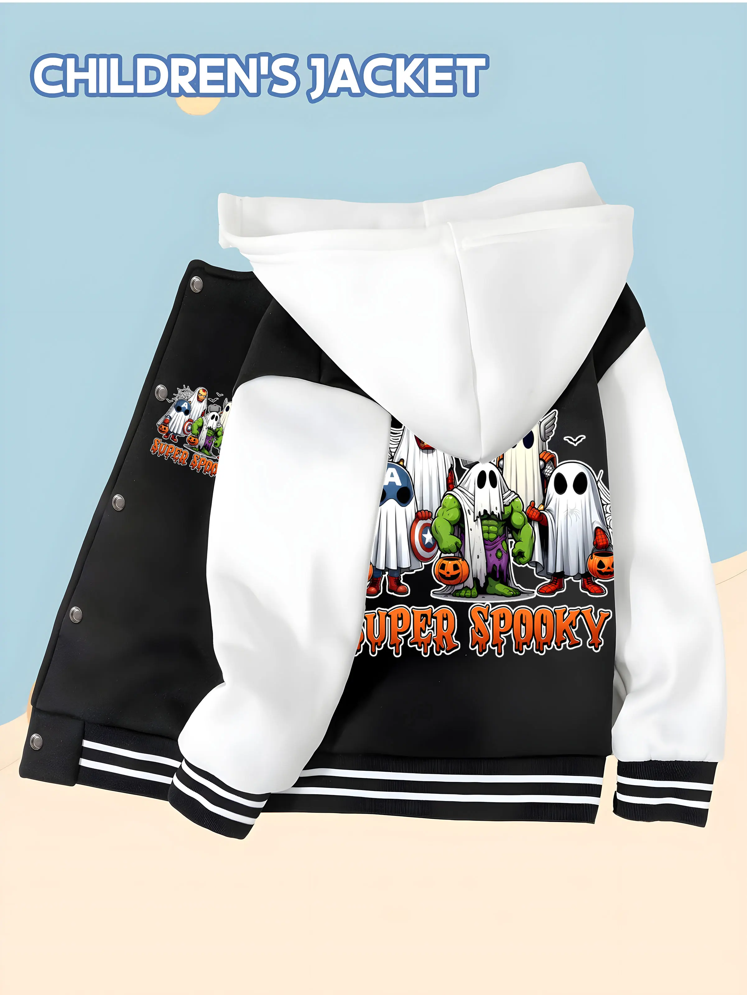 MINISO Marvel Avengers Ghost Fun Giacca da baseball per ragazzi - Avengers hero ghost stampa divertente, creatività fronte-retro, tessuto morbido, mee