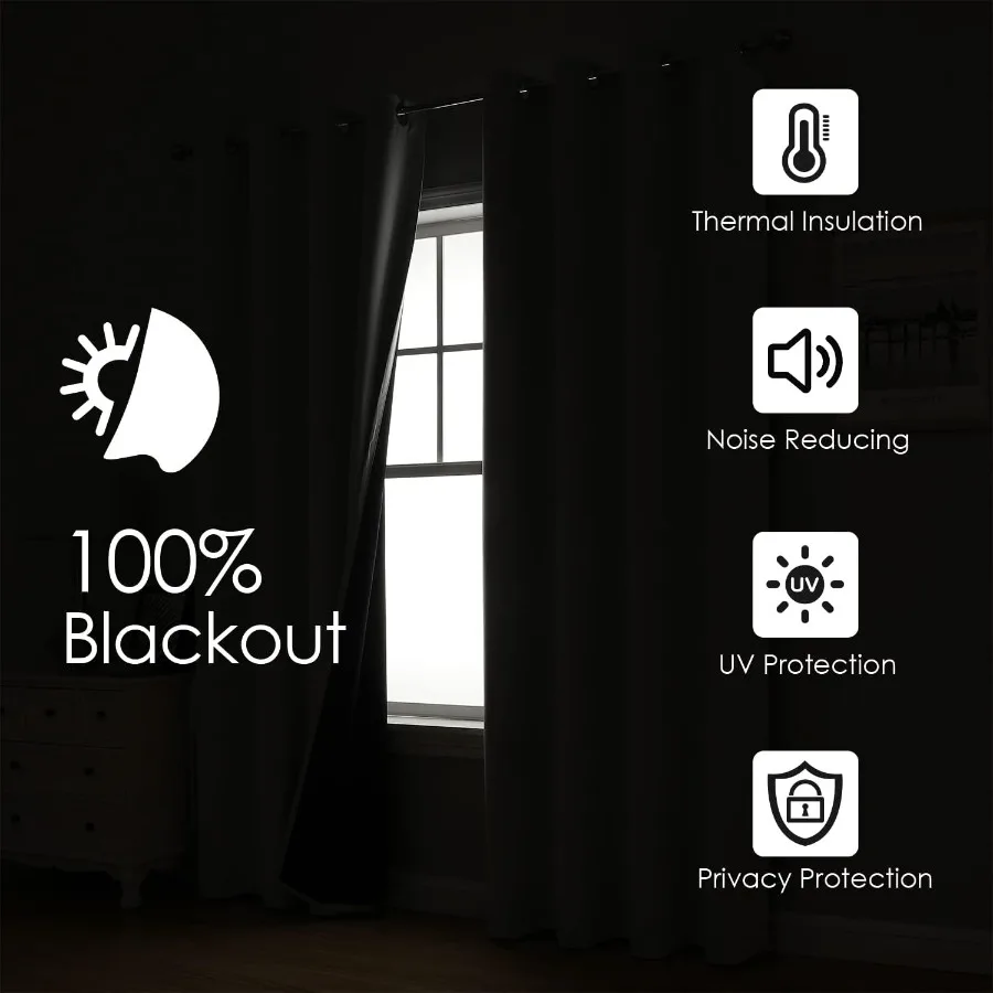 100 Blackout Curtains for Bedroom with Black Liner 2 Thick Layers Total Blackout Thermal Insulated Grommet Window Curtains 63 I