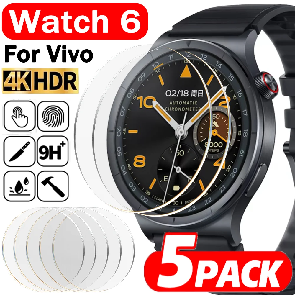 1-5Pcs 9h Hardness Tempered Glass HD Clear Screen Protectors for Vivo Watch 6 Anti-scratch Protective Glass Films Accessories