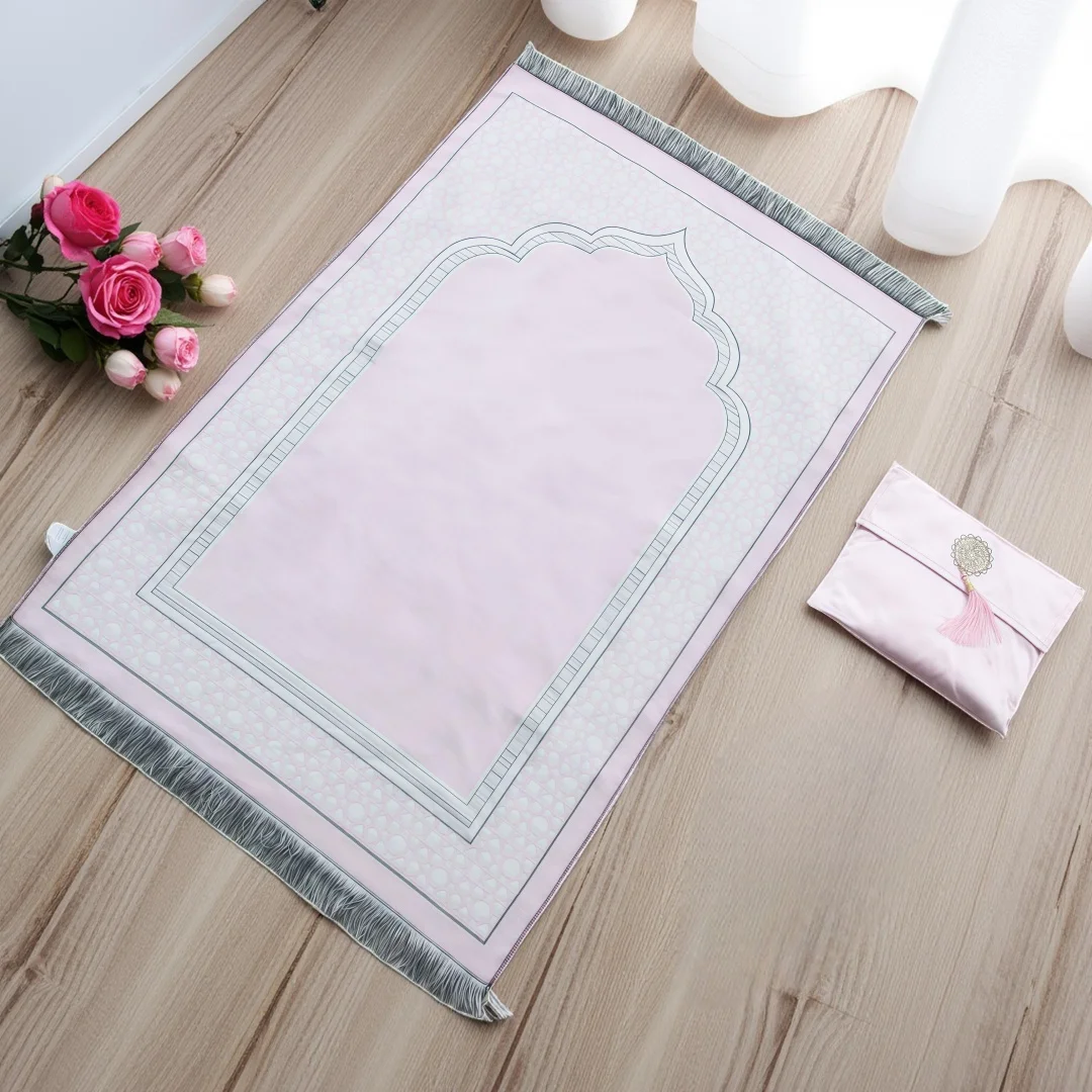 3-teiliges Muslimisches Gebetsteppich-Set mit Tragbarer Tasche und Gebetsperlen für Frauen und Männer, Weiche Matte, Islam-Geschenkset, Türkisch für Ramadan, Hadsch, Reisematte – Detail 4