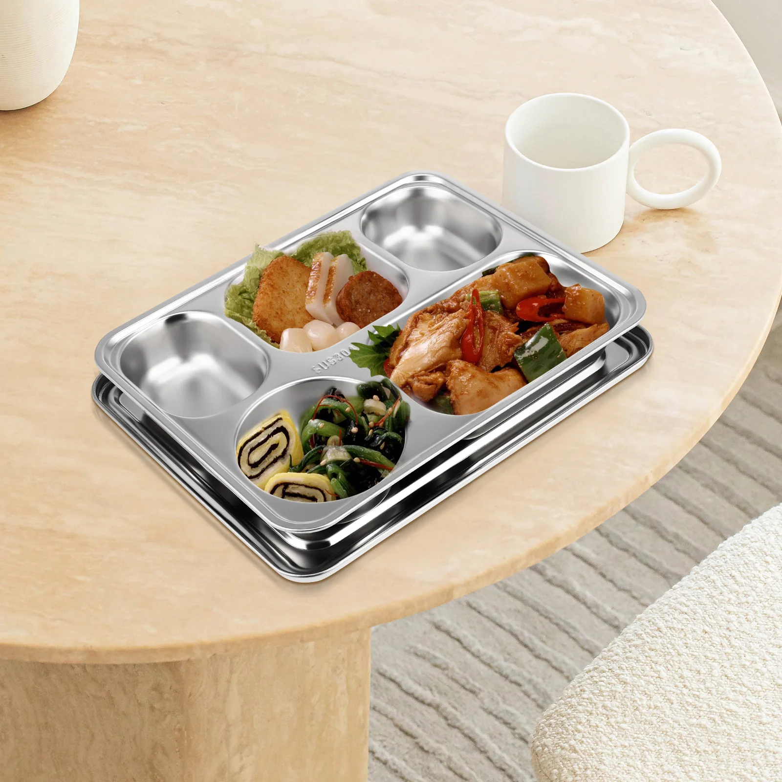 

1 Set Stainless Steel Compartment Lunch Plate Kids Safe Eco-Friendly Tableware Fruit Snack Food Dish Home Banquet Gift