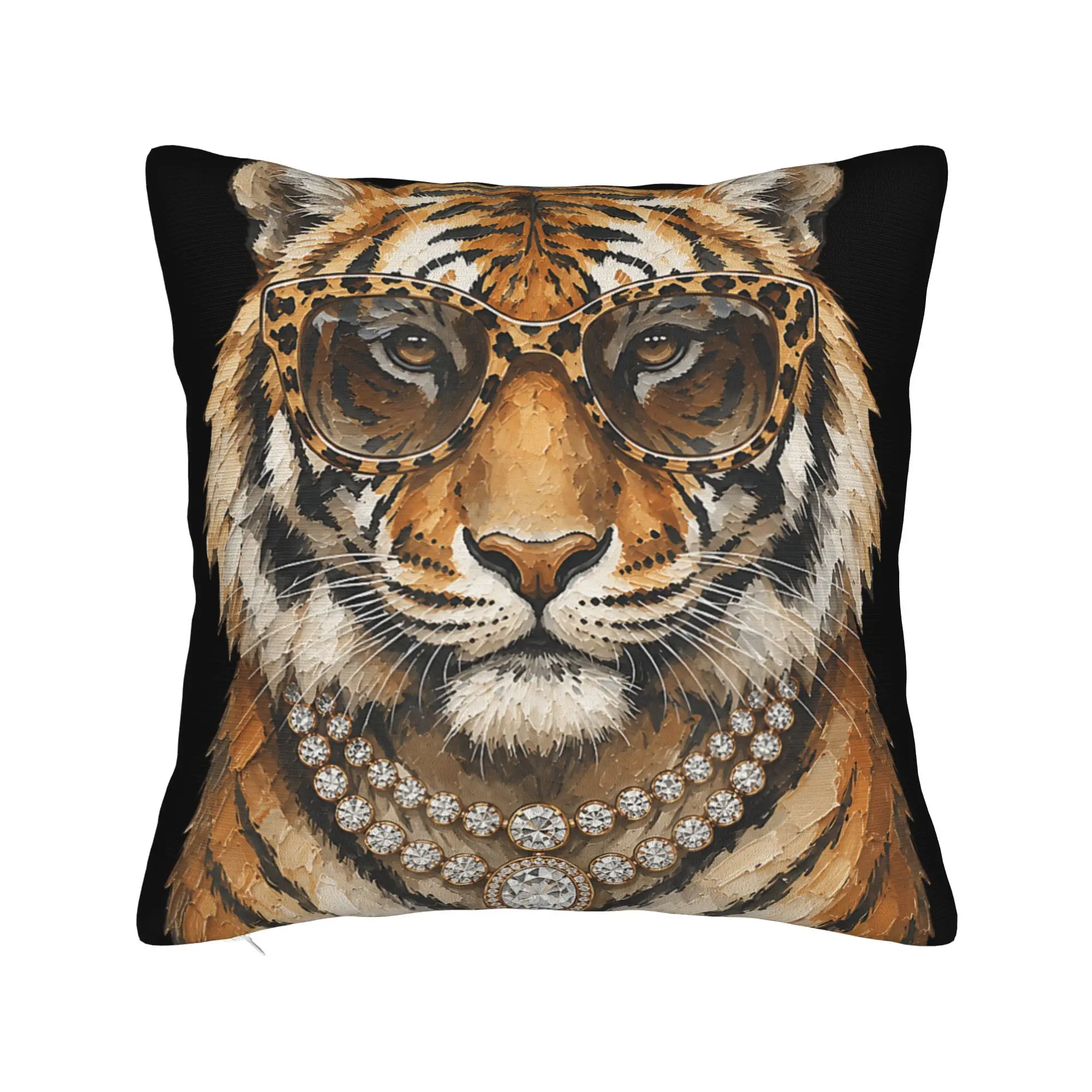 Glam Tiger Leopard Sunglasses Big Cat Lover Wild Animal Pillow Case  Funny Pillow Cover Soft Pillowcases For Wedding Party Decor