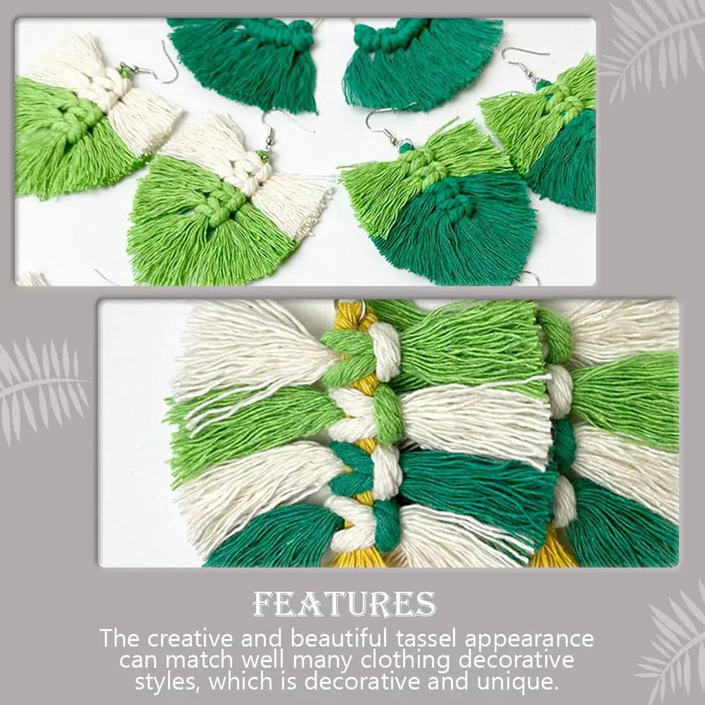 

3 Pairs Tassel Earrings Simple Fringe Knitting Craft Cotton Thread Drop Fashion Accessory Leaf